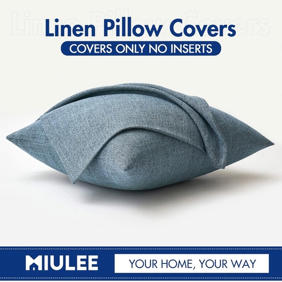 Pack of 2 Decorative Linen Burlap Pillow Covers Solid Throw 18x18 Dusty Blue. - Picture 6 of 9